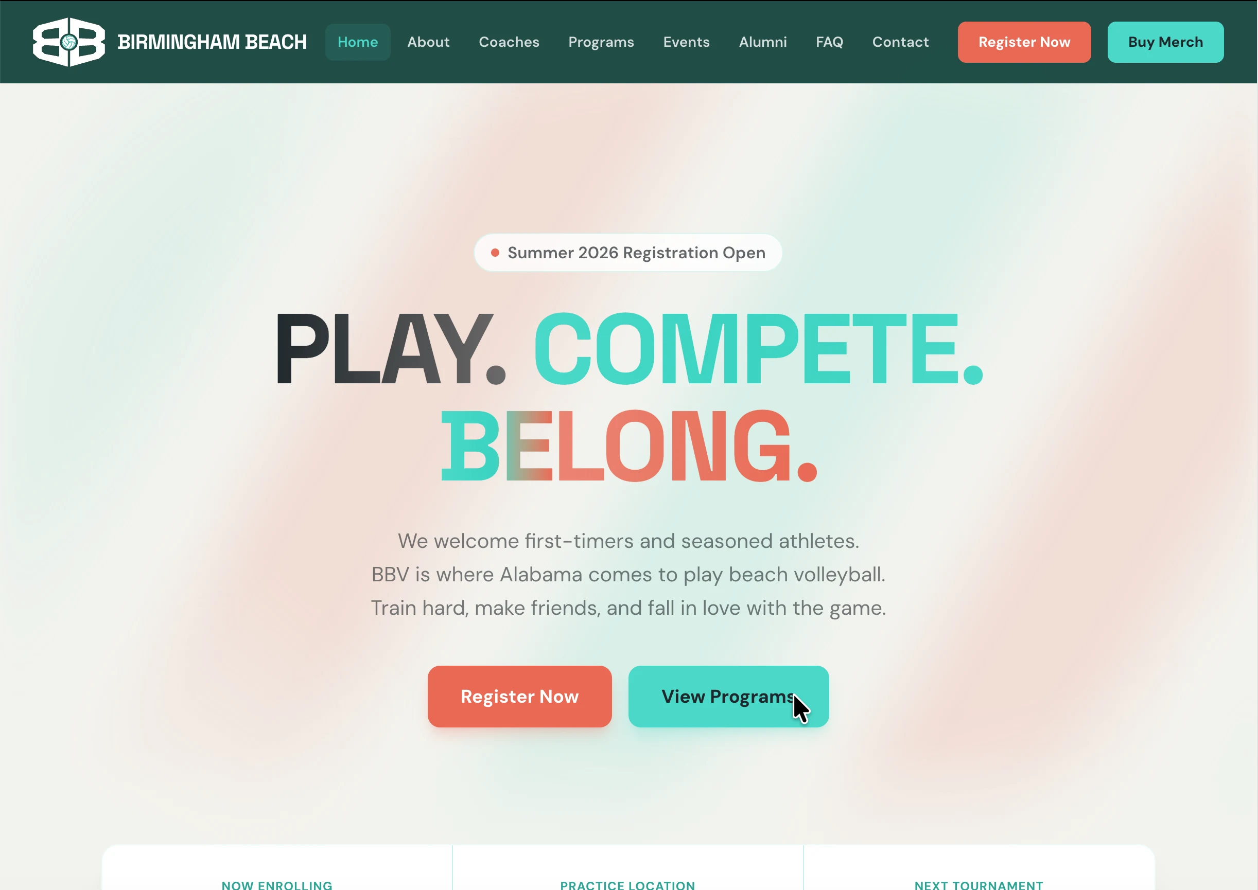 Club website for Birmingham Beach Volleyball